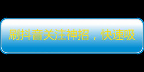 刷抖音关注神招，快速吸粉经验分享