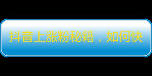 抖音上涨粉秘籍，如何快速吸粉？