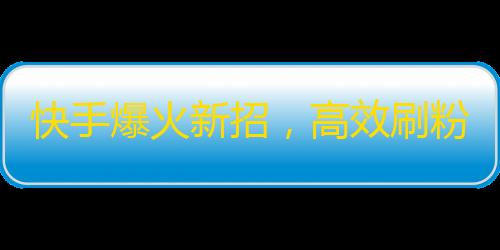 快手爆火新招，高效刷粉方法揭秘