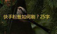 快手粉丝如何刷？25字以上45字以下。