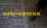 快手账户快速增粉秘籍，告别无人问津的时代！