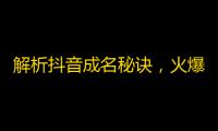 解析抖音成名秘诀，火爆大热门视频分享。